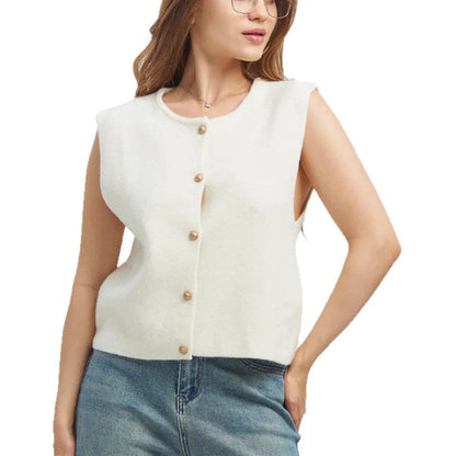 Damen Strickweste Elegante Knopfverschluss Modern