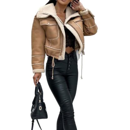 Leder Bikerjacke Damen Sherpa Futter Warm
