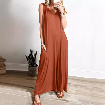 Damen Jumpsuit Locker Mit V-Ausschnitt Und Taschen