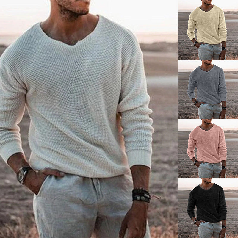 Herren Strickpullover V-Ausschnitt Struktur Optik Modern - BerlinGlamour