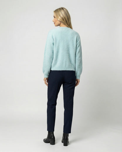 Damen Strickjacke Flauschig Angora Optik mit Perlenknöpfen