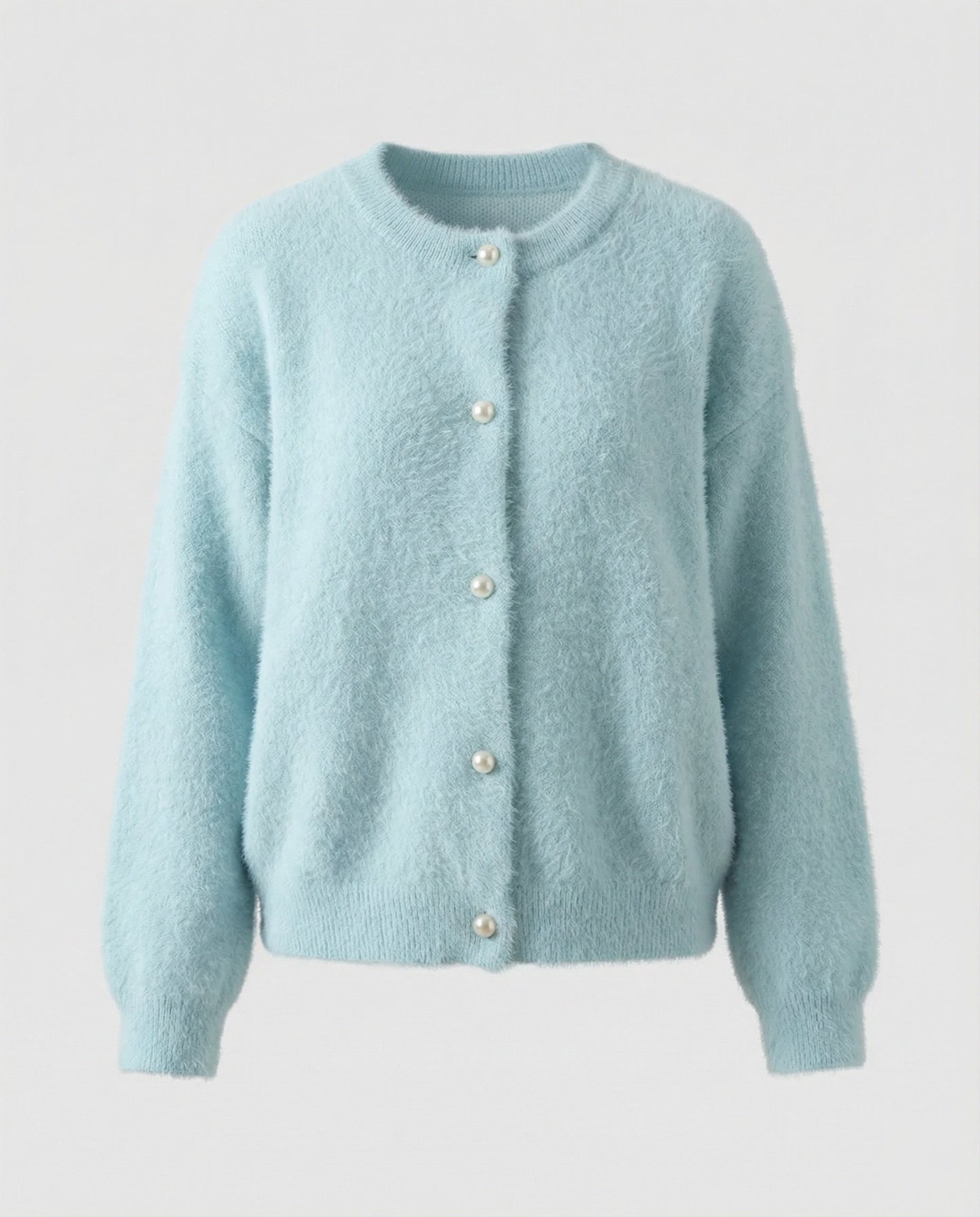 Damen Strickjacke Flauschig Angora Optik mit Perlenknöpfen
