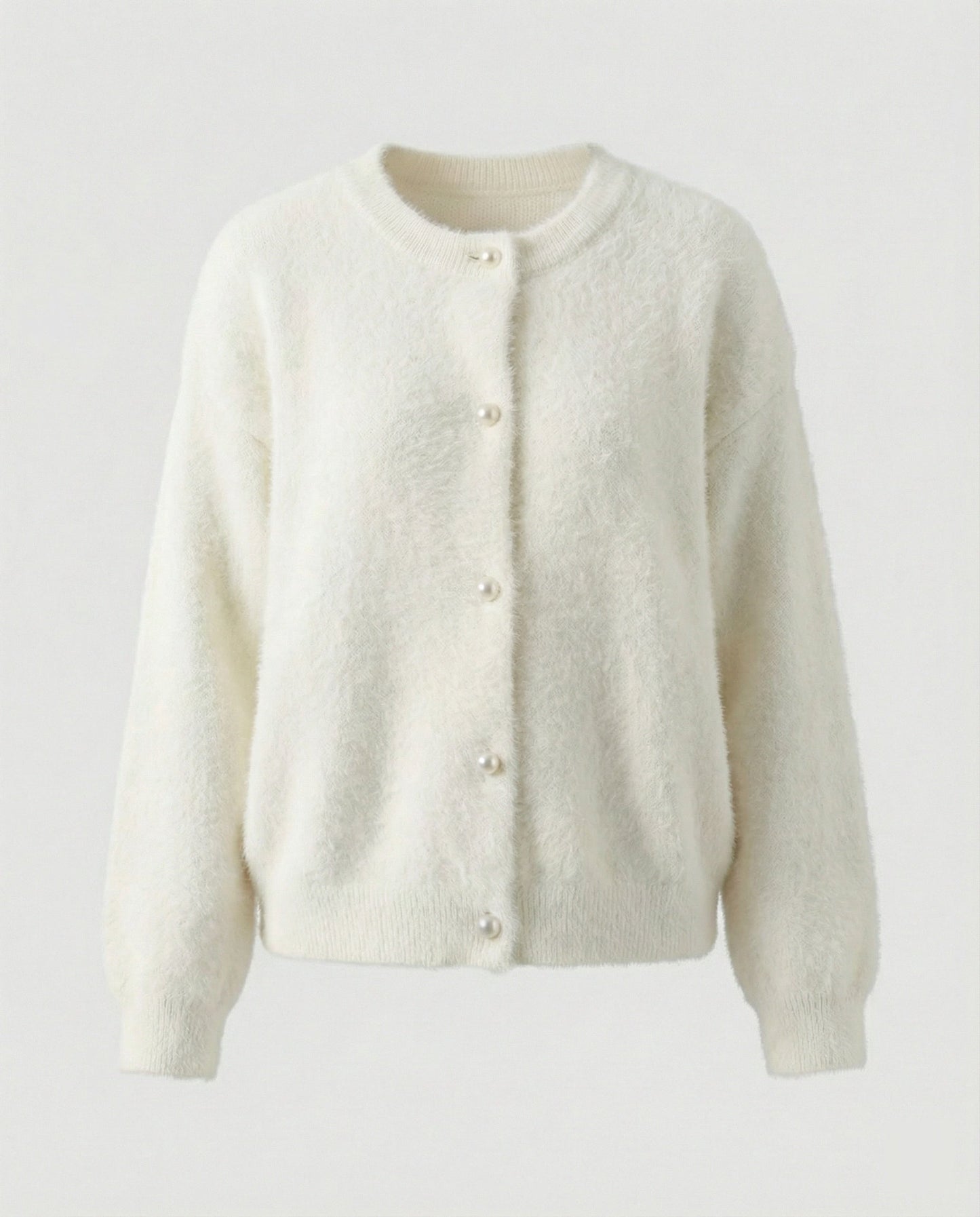 Damen Strickjacke Flauschig Angora Optik mit Perlenknöpfen