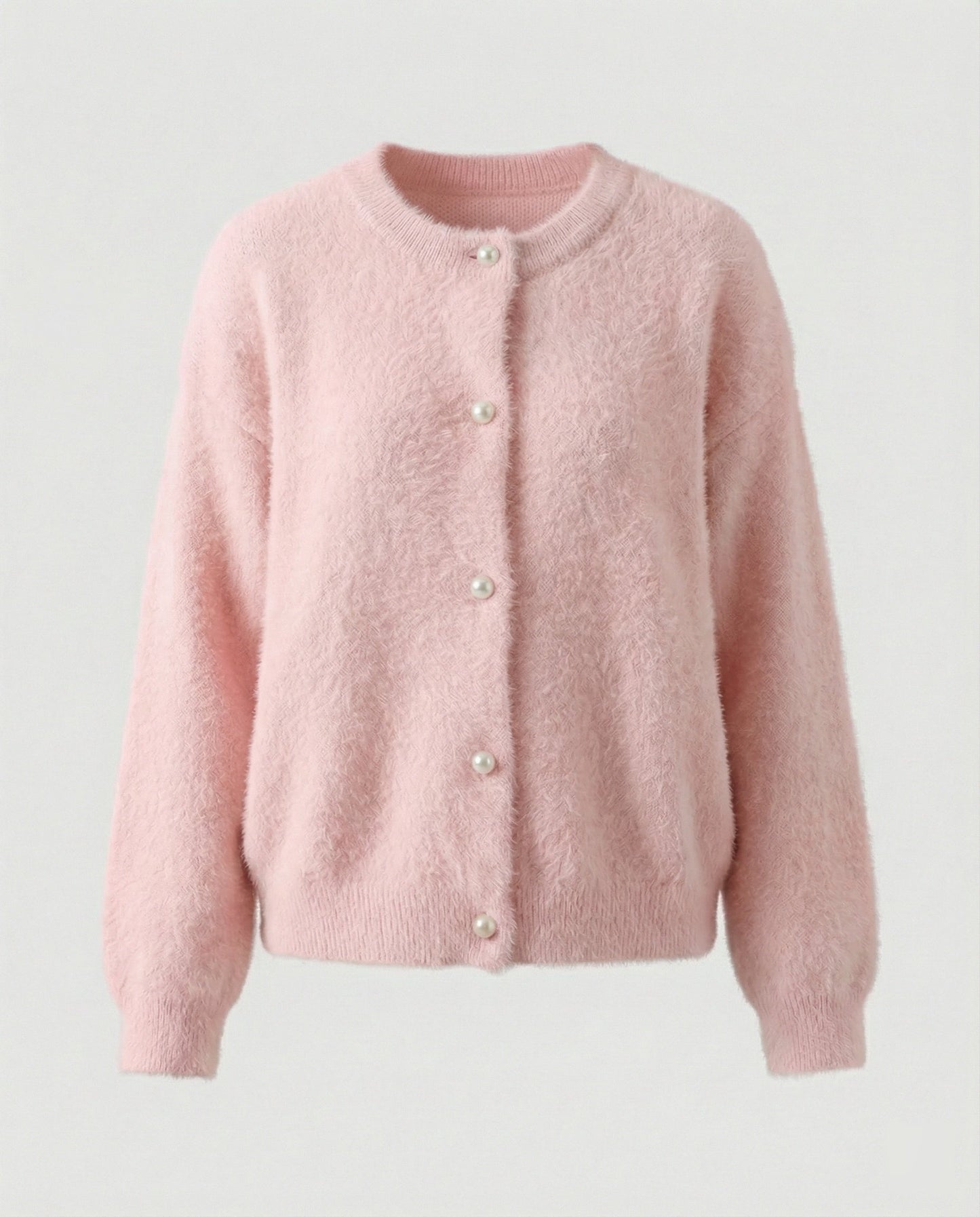 Damen Strickjacke Flauschig Angora Optik mit Perlenknöpfen