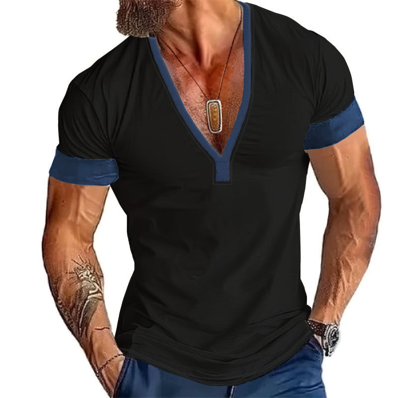 Herren T-Shirt V-Ausschnitt Modern Kontrast Design