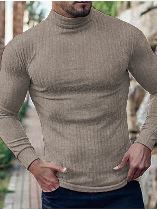 Herren Rollkragenpullover Rippstrick Modern Schwarze Eleganz