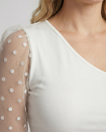 Elegantes Damen Bodysuit mit Asymmetrie und Puffärmel