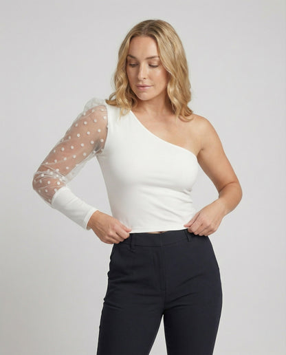 Elegantes Damen Bodysuit mit Asymmetrie und Puffärmel - BerlinGlamour