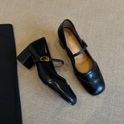 Damen Mary Janes Schuhe Elegante Riemen Ledersohle