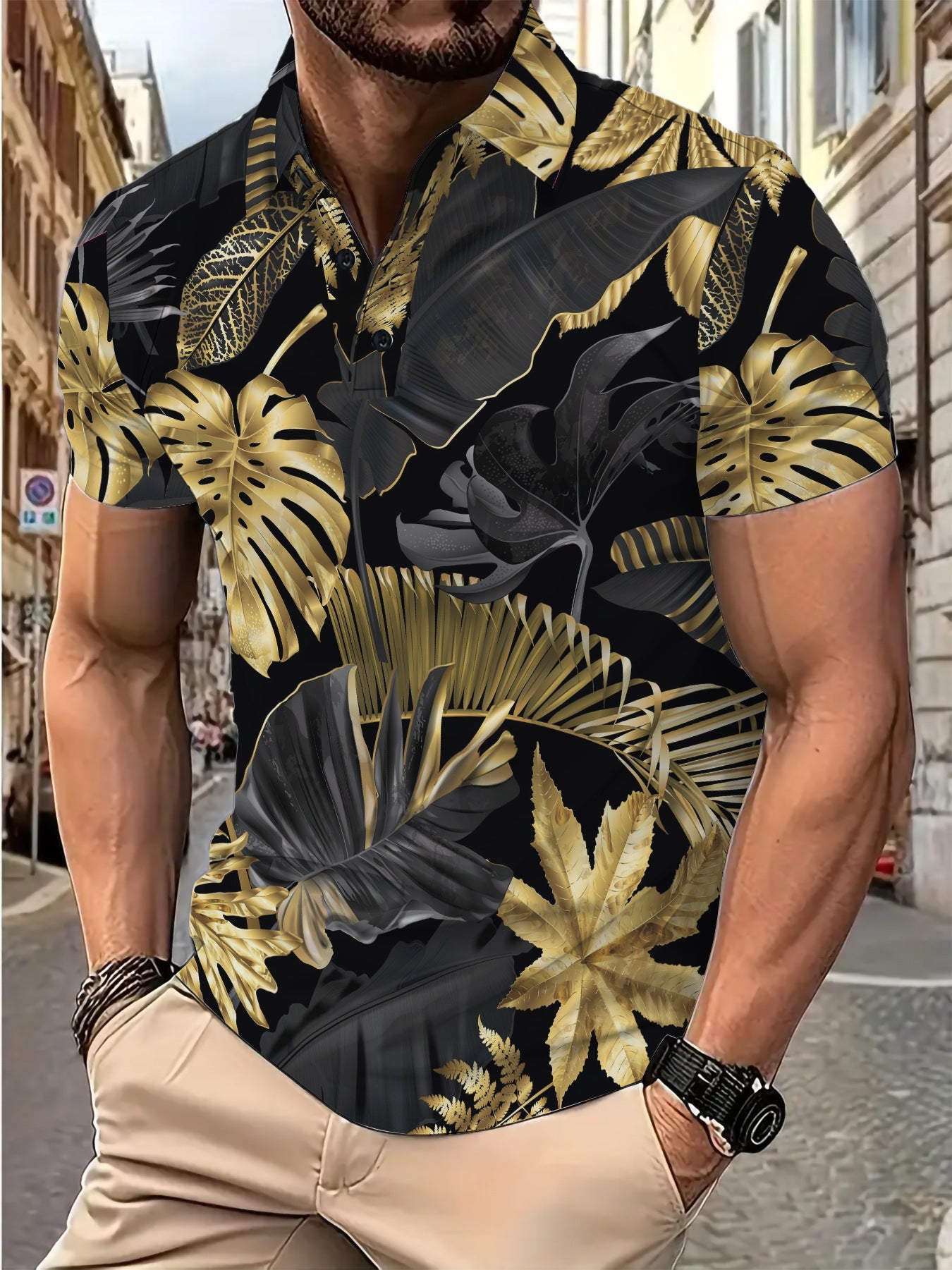 Herren Hemd Kurzarm Blumenmuster Modern Berlin Style