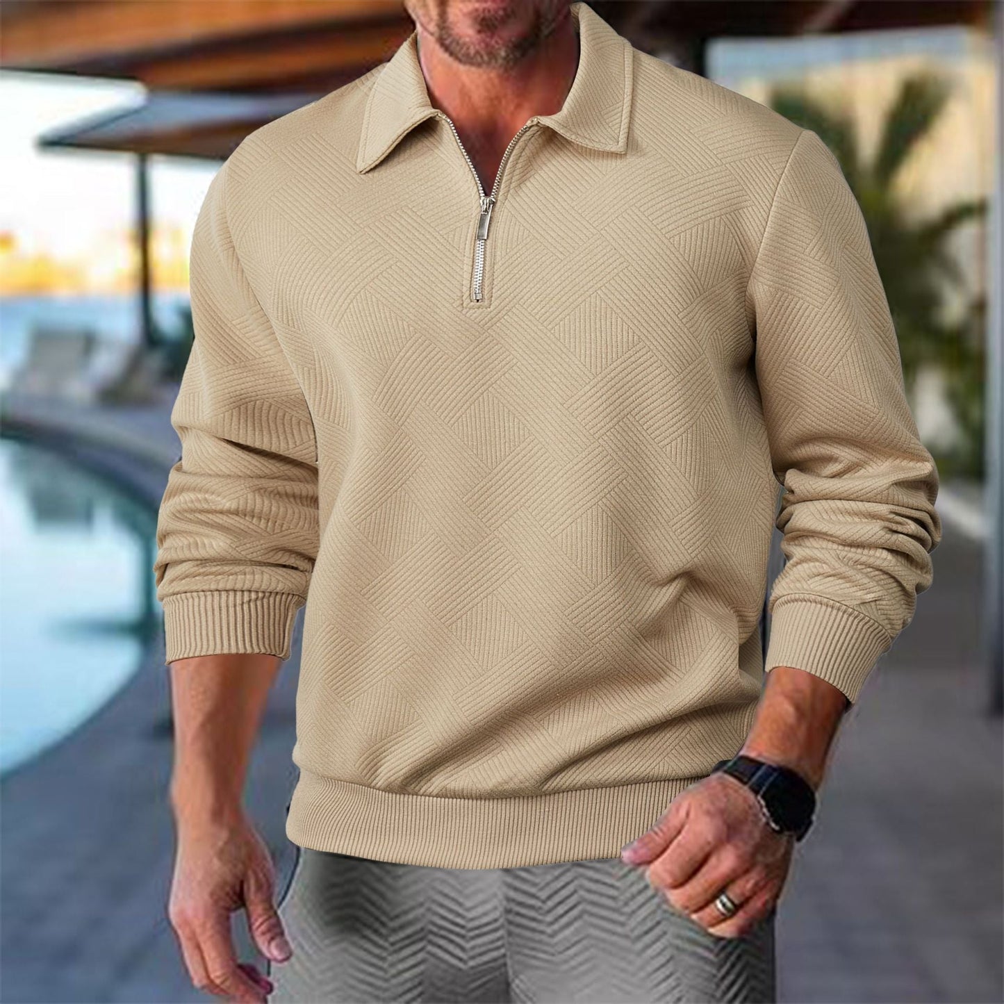 Herren Strickpullover Lässig Strukturiert Mit Reißverschluss - BerlinGlamour