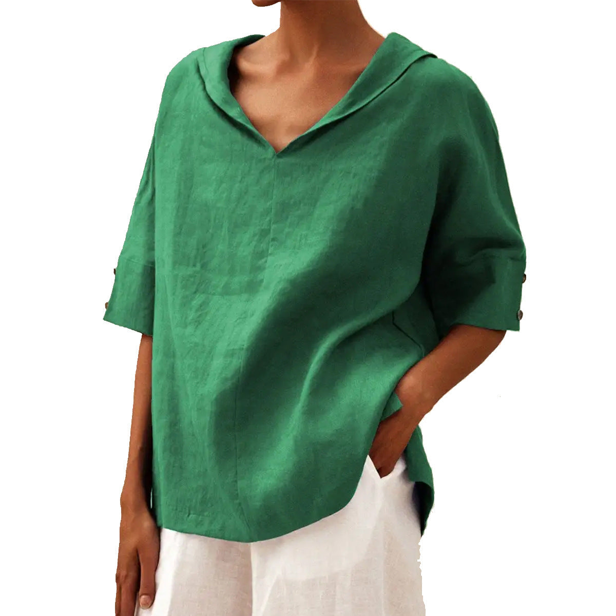 Damen Bluse Modern mit Blumenmuster und V-Ausschnitt