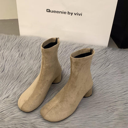 Damen Stiefeletten Blockabsatz Reißverschluss Elegante Schuhe