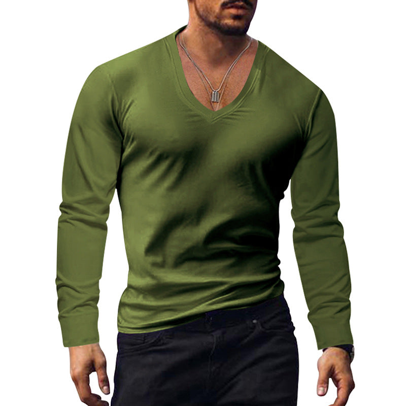 Herren T-Shirt Langarm V-Ausschnitt Modern