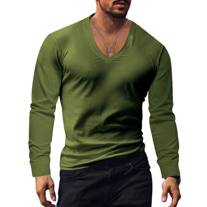 Herren T-Shirt Langarm V-Ausschnitt Modern