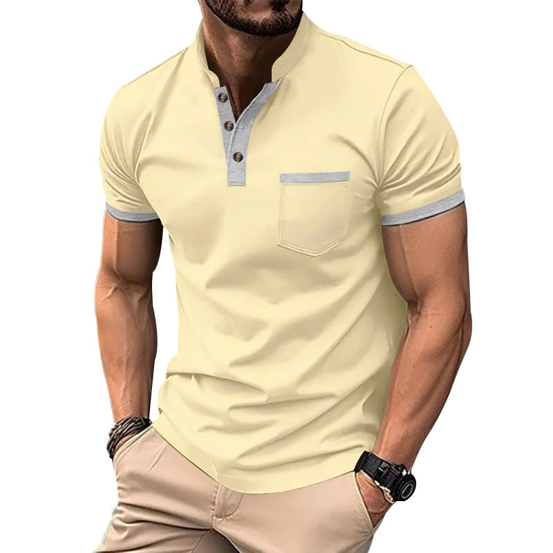 Herren T-Shirt Kurzarm mit Knopfkragen und Brusttasche Modern