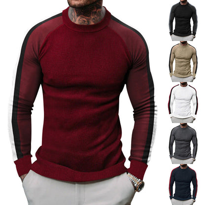 Herren Strickpullover Sportlich Kontrastärmel Hochkragen