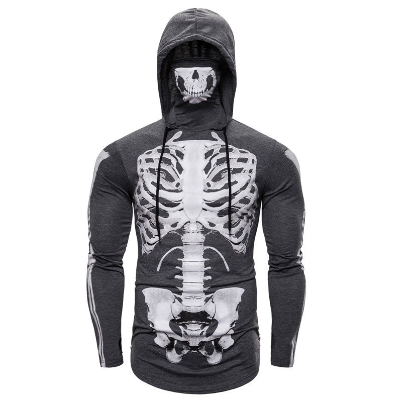 Herren Hoodie Skelett Design Gesichtsschutz Schwarz