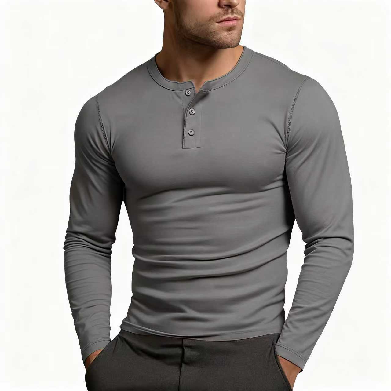 Herren Langarmshirt Klassisch Slim Fit Knopfleiste - BerlinGlamour