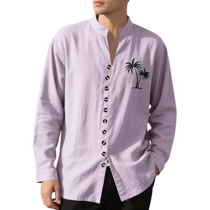 Herren Hemd Langarm Stehkragen Tropical Modern