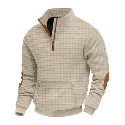 Herren Fleece-Pullover Sportlich mit Reißverschluss und Patches - BerlinGlamour