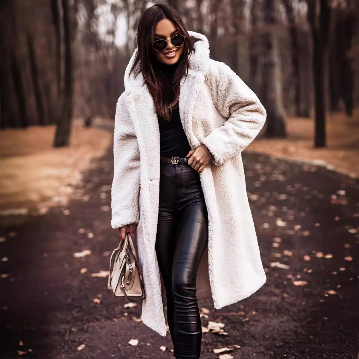 Damen Teddyjacke Oversized Kuscheljacke mit Kapuze