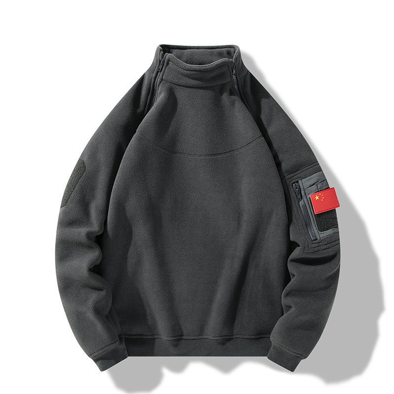 Herren Fleece Pullover Stehkragen Reißverschluss Taschen Warm