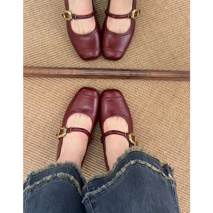 Damen Ballerinas Elegante Mary Jane Schuhe Komfortabel Blockabsatz