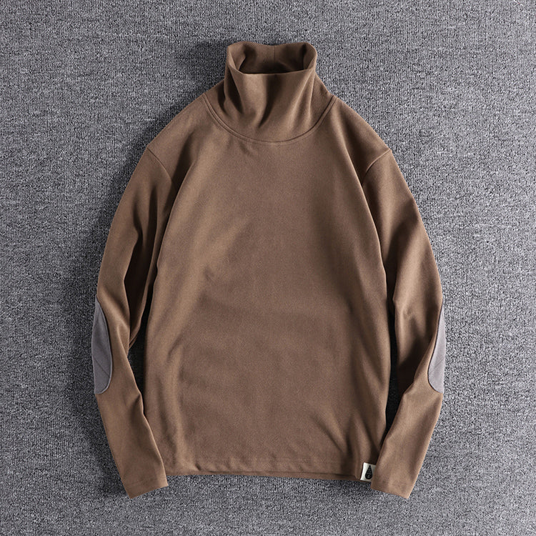 Hochwertige, elegante Stehkragenpullover mit kontrastierenden Ellbogenpatches BerlinGlamour für den anspruchenden Onlineshop.
