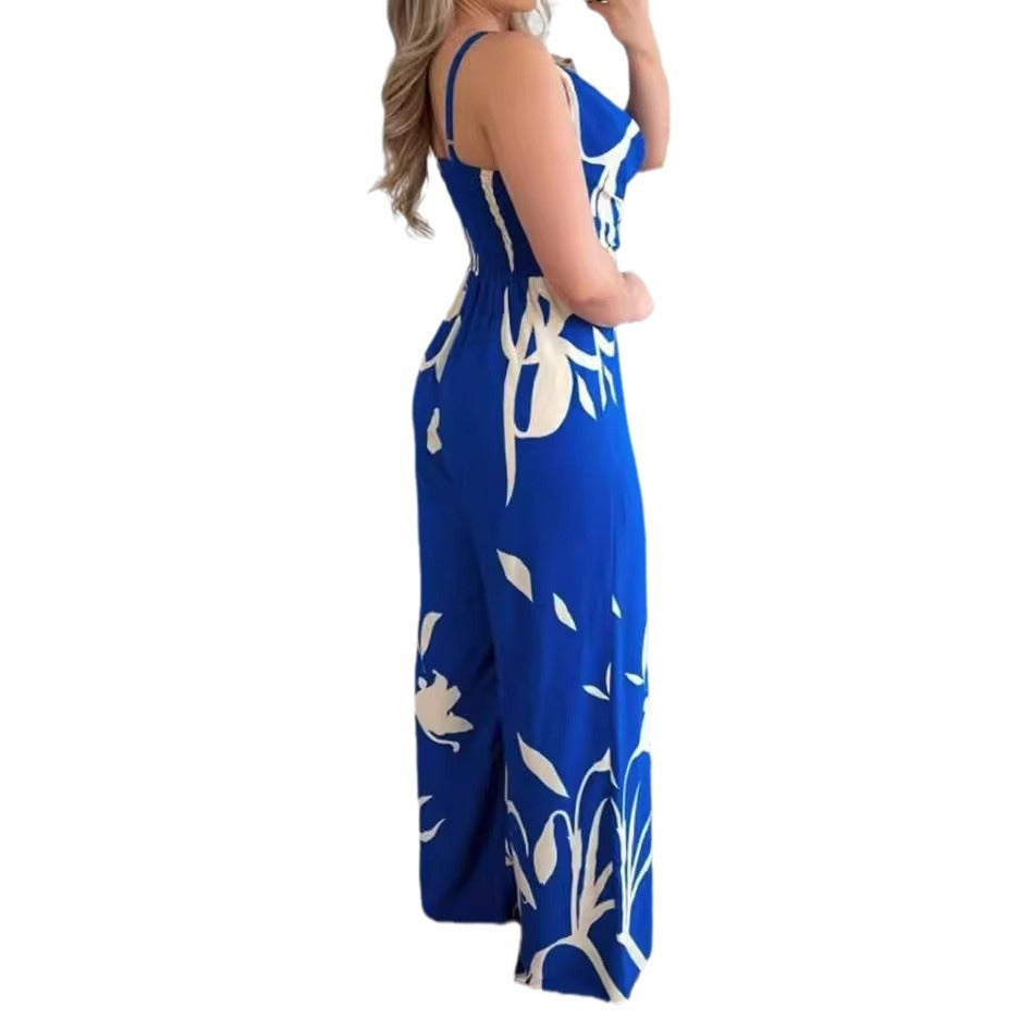 Eleganter Damen Jumpsuit Blumenmuster Fließend Modern