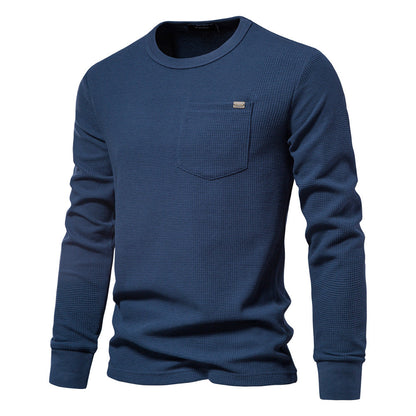 Herren Langarmshirt Waffelstruktur mit Brusttasche Modern - BerlinGlamour