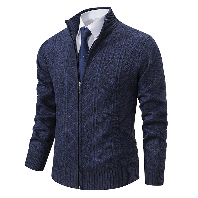 Herren Strickjacke Hochkragen Zipper Warm