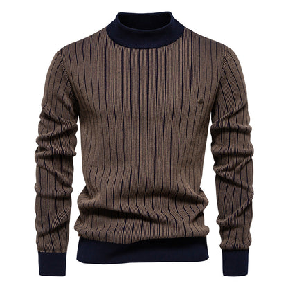 Herren Pullover Rollkragen Streifenmuster Elegante Feinstrick