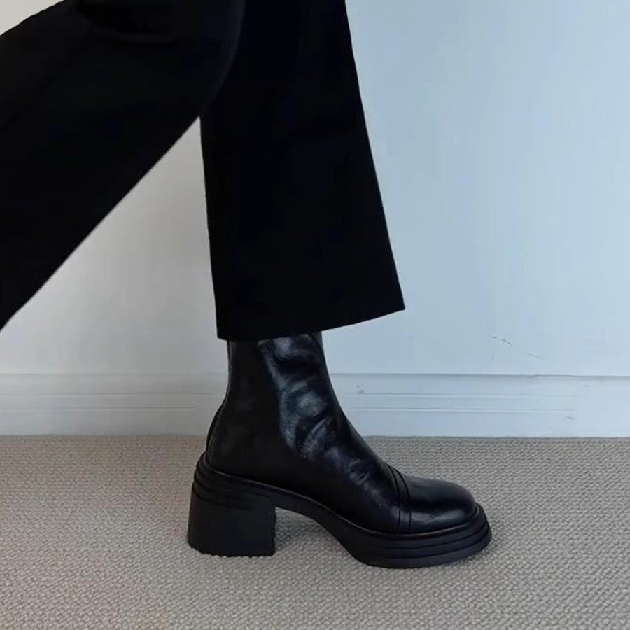 Damen Stiefel Blockabsatz Glänzendes Leder Schuhe