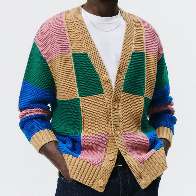 Herren Strickcardigan Gestreift Bunt Modern
