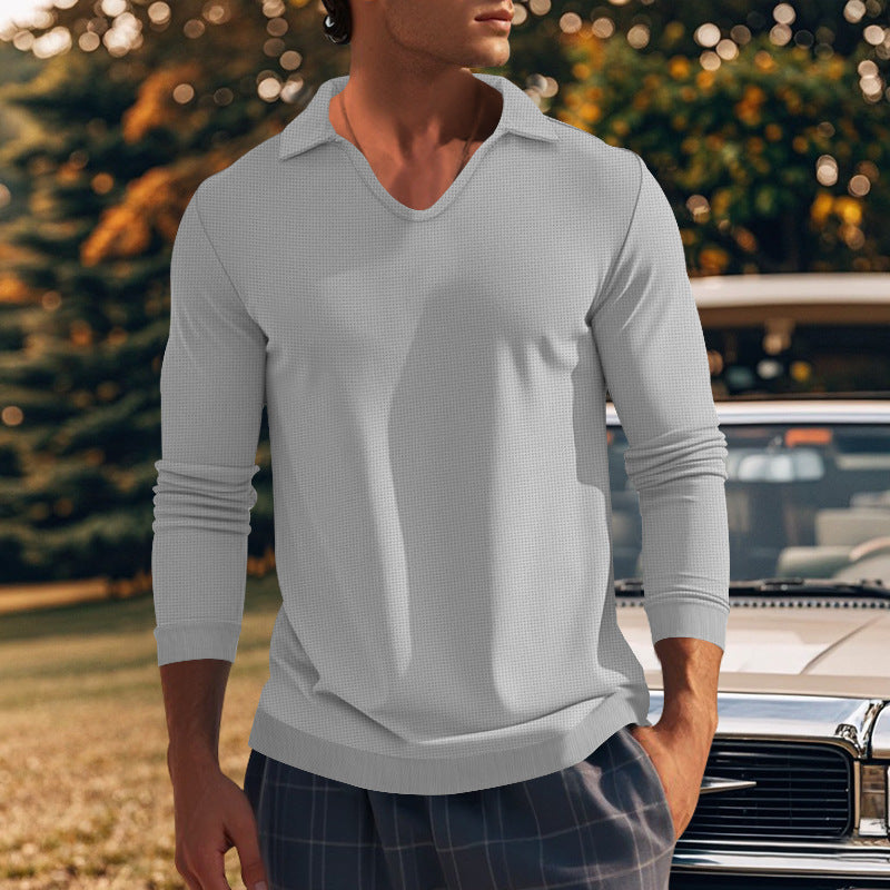 Herren Langarmshirt Modern V-Ausschnitt Strukturiert