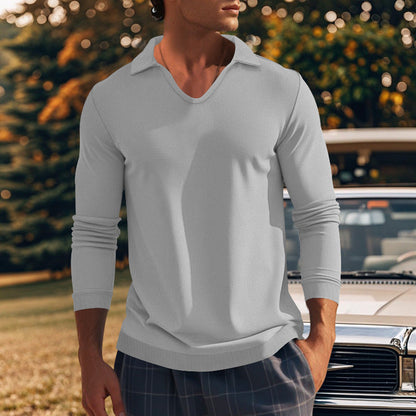 Herren Langarmshirt Modern V-Ausschnitt Strukturiert