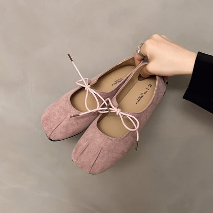 Damen Ballerinas Elegante Schleifen Wildleder
