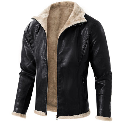 Herren Lederjacke Elegante Schwarz Warm gefüttert