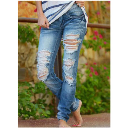 Damen Ripped Jeans Lässig Urban Style Ausgefranst - BerlinGlamour