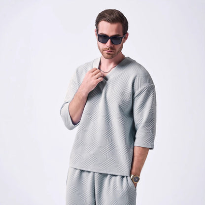 Herren Kurzarm Oberteil Modern V-Ausschnitt Strukturiert