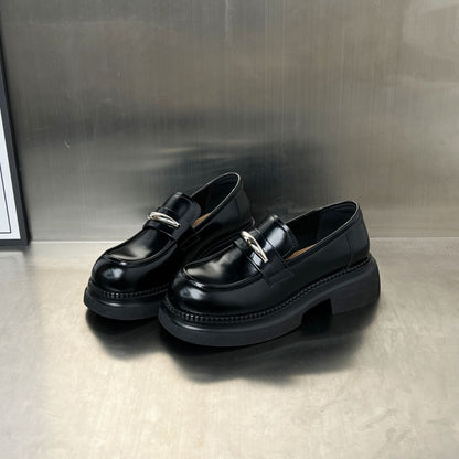 Damen Loafers Schwarz Stabile Plateausohle Mit Schnalle - BerlinGlamour