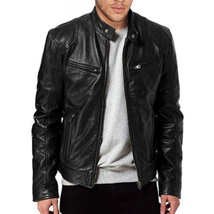 Herren Lederjacke Bikerstyle Schwarz Kontrastnähte