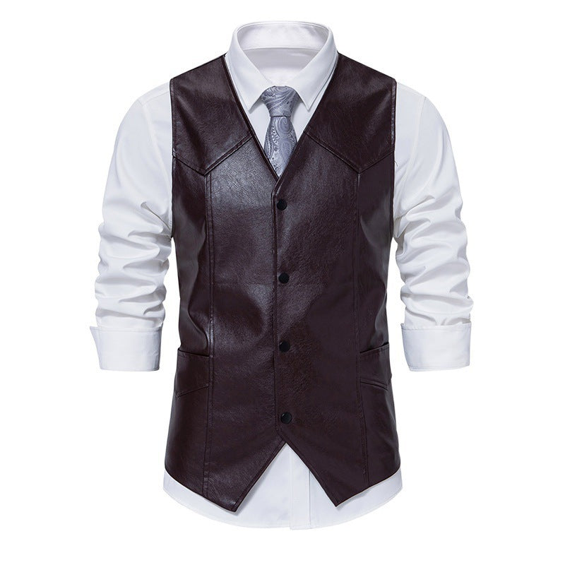 Herren Lederweste Elegant mit Taschen Schwarz Ledermantel