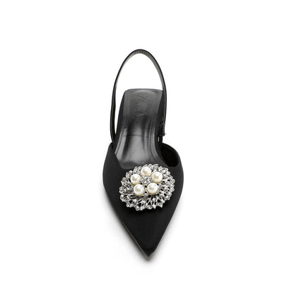Damen Pumps mit Perlen Schmuck Bequem Laufsohle Elegant