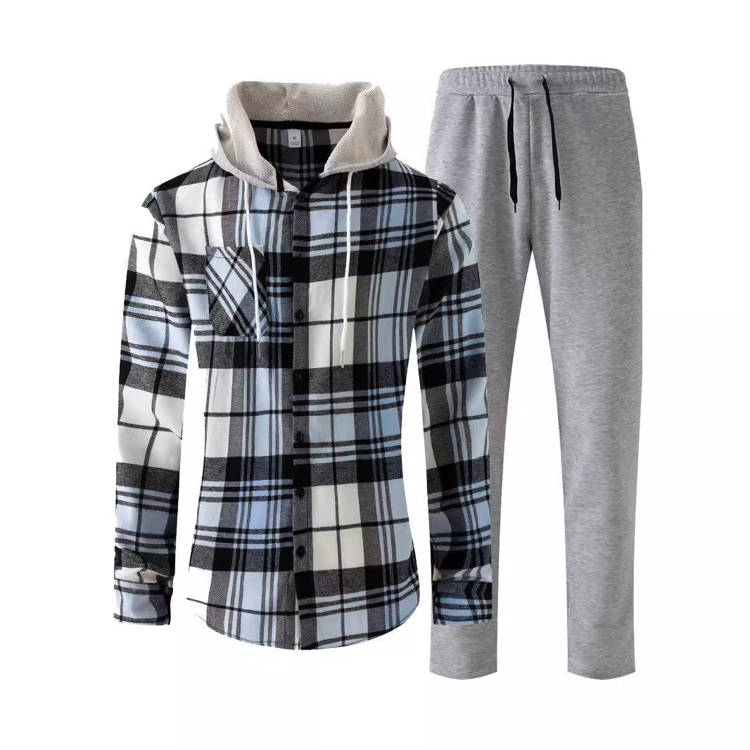 Herren Jumpsuit Karomuster Kuschelkragen Modern Schwarz