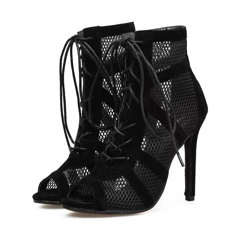 Damen Stiefel Netzdesign Elegant Schnüren