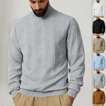 Herren Strickpullover Hoher Kragen Zopf Muster Modern