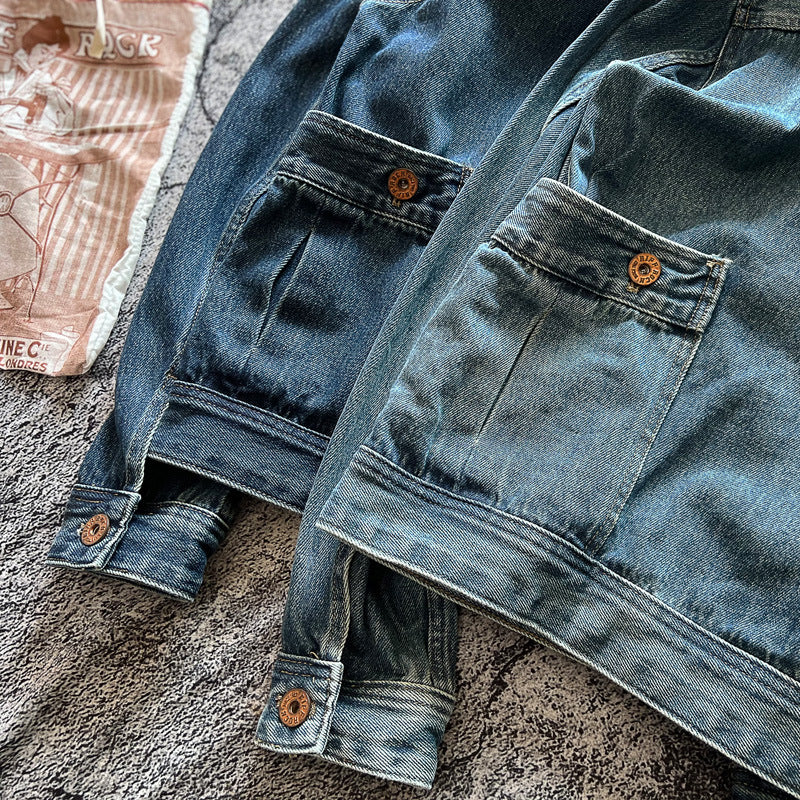 Herren Denimjacke Modern mit Taschen und Knöpfen