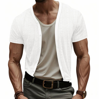 Herren Cardigan Kurzarm Strukturiert Knopfleiste Berlin Style